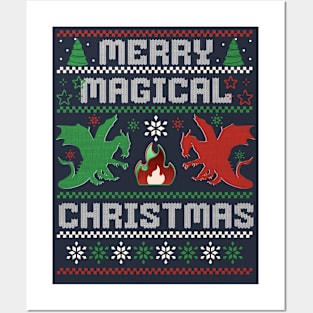 Merry Magical Christmas Dragon Posters and Art